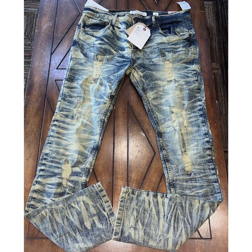 Evolution by Design Men's Jeans 36x32 Distressed Pants Slim‎ Med Tint NWT
